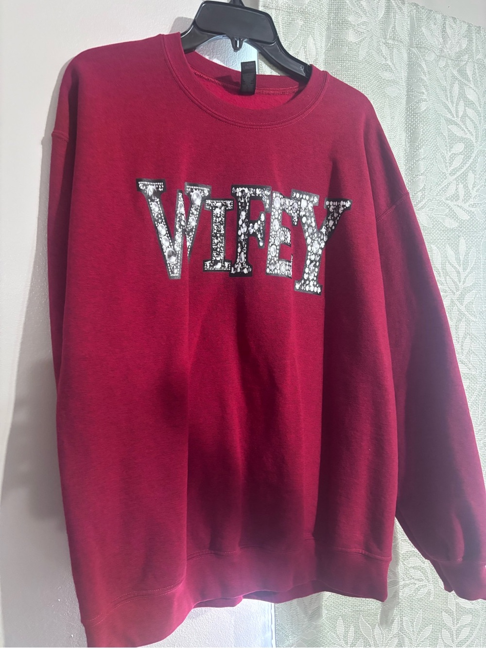 Gildan Burgundy 'WIFEY' Crewneck Sweatshirt with White Sequin Letters